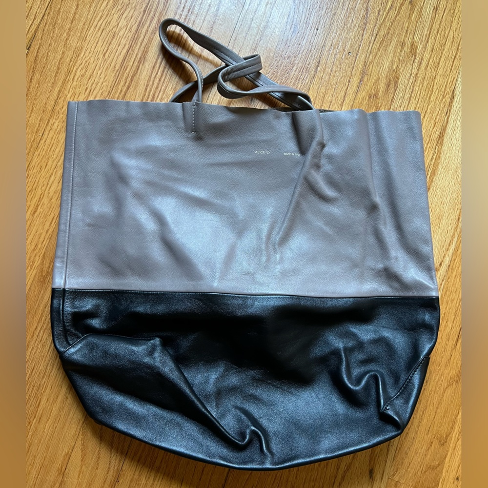 Alice.D Leather Unlined Milano Tote - Grey and Black